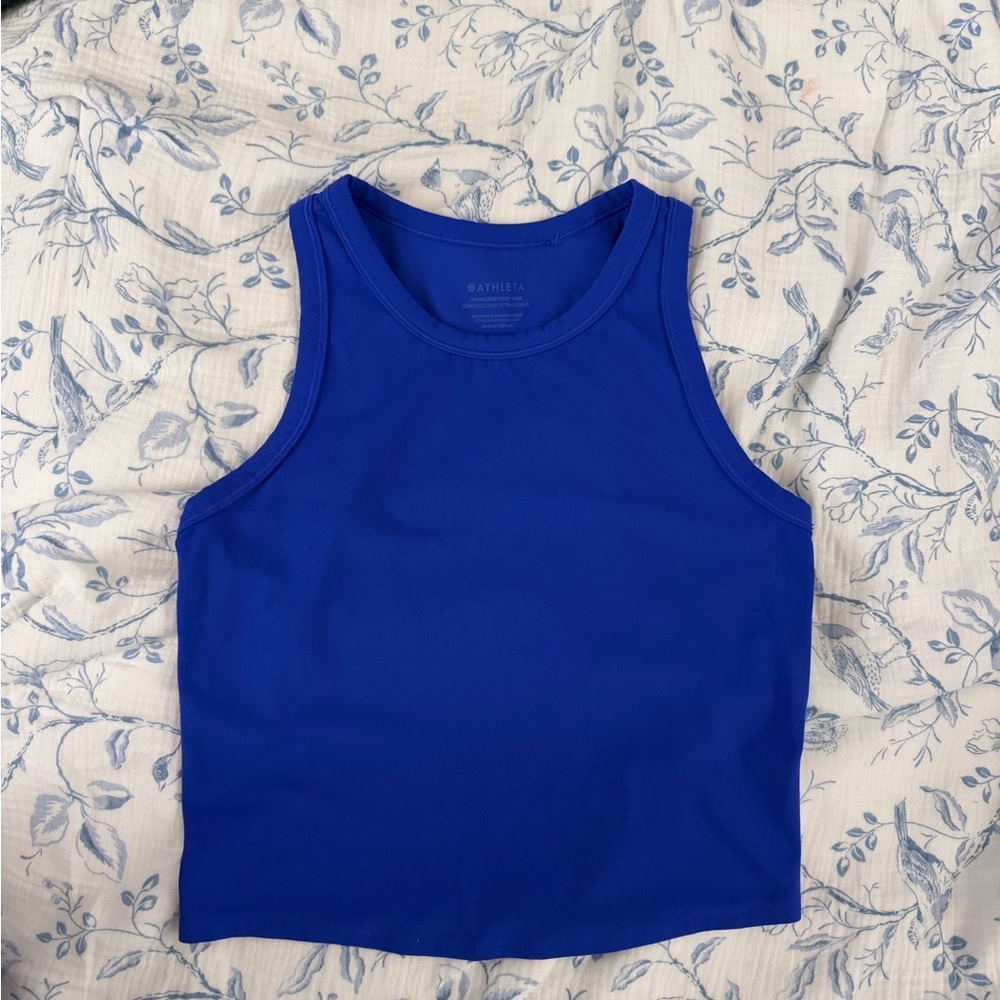 Athleta Transcend Crop Tank in varsity blue